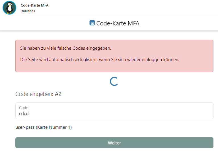 Falscher Code, 3-mal Fehler