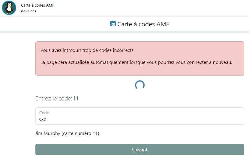 Code d'erreur incorrect 3 fois